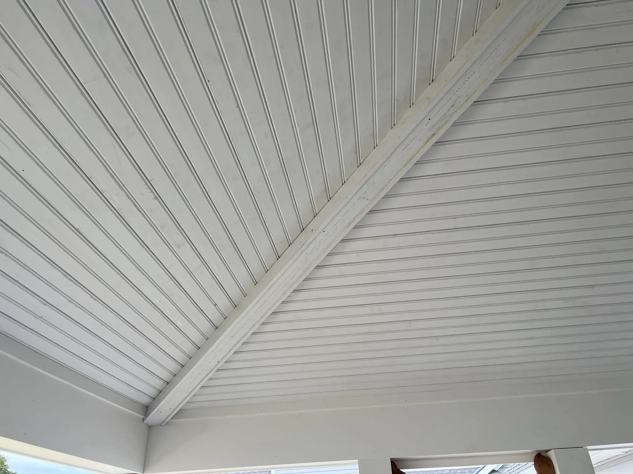 Finished beadboard ceiling detail.